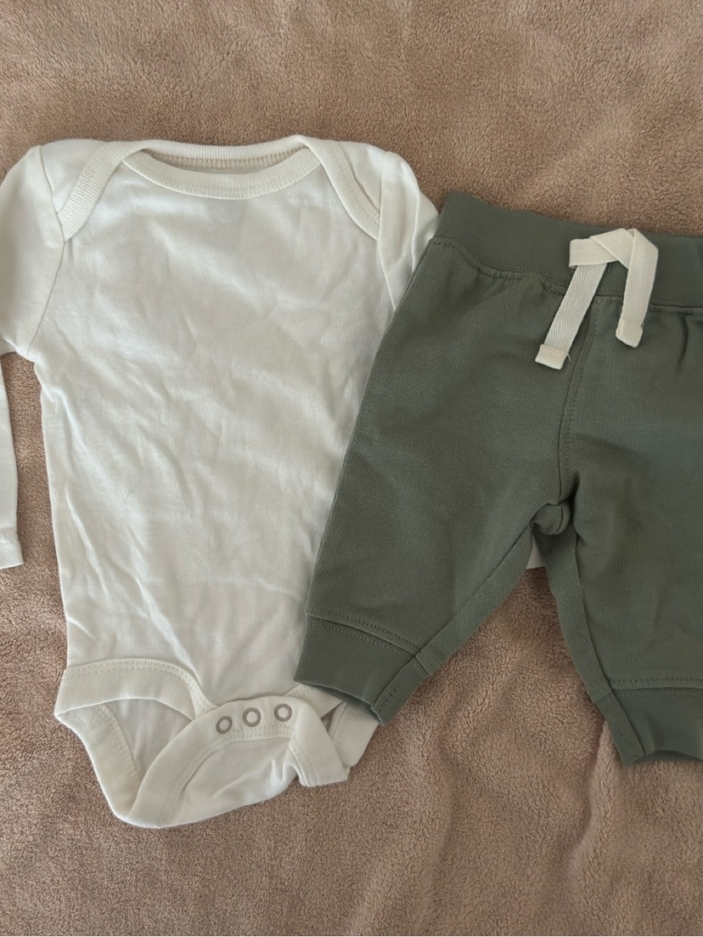cloud island White Bodysuit with Olive Green Joggers